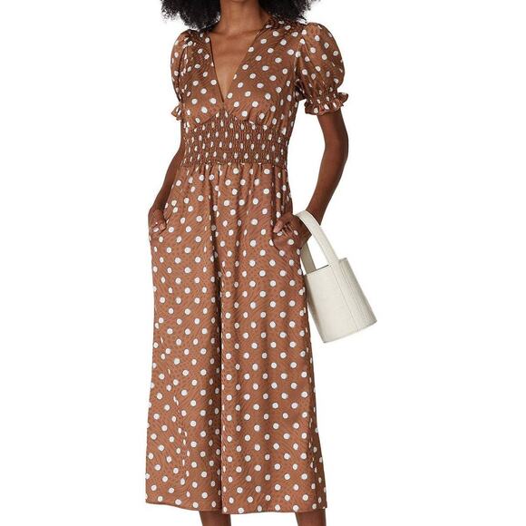 Slate and Willow Jumpsuit Sketched Polka Dot Brown White Size 2 - Picture 4 of 15